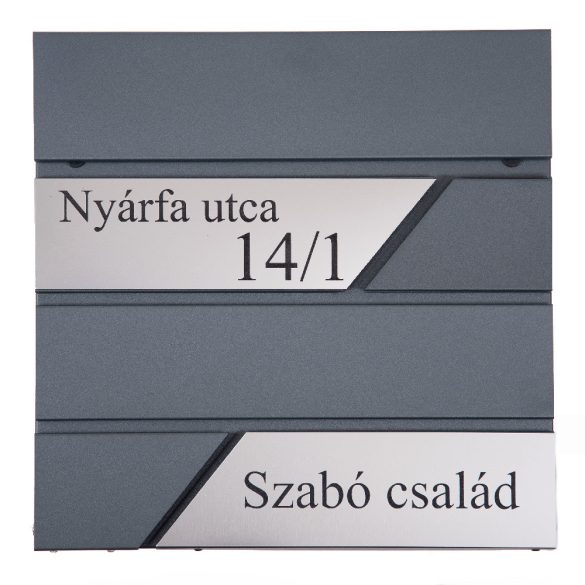 Fém postaláda, gravírozott felirattal, antracit, "1"